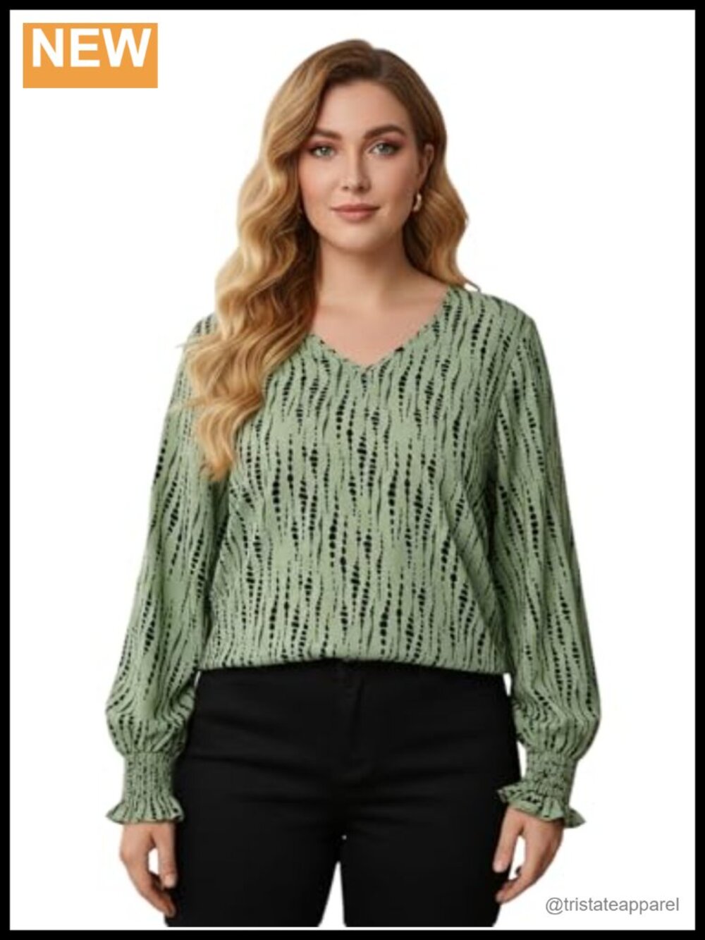 Women's Plus Size Lantern Sleeve V Neck Blouse Long Sleeve Vintage Print Top